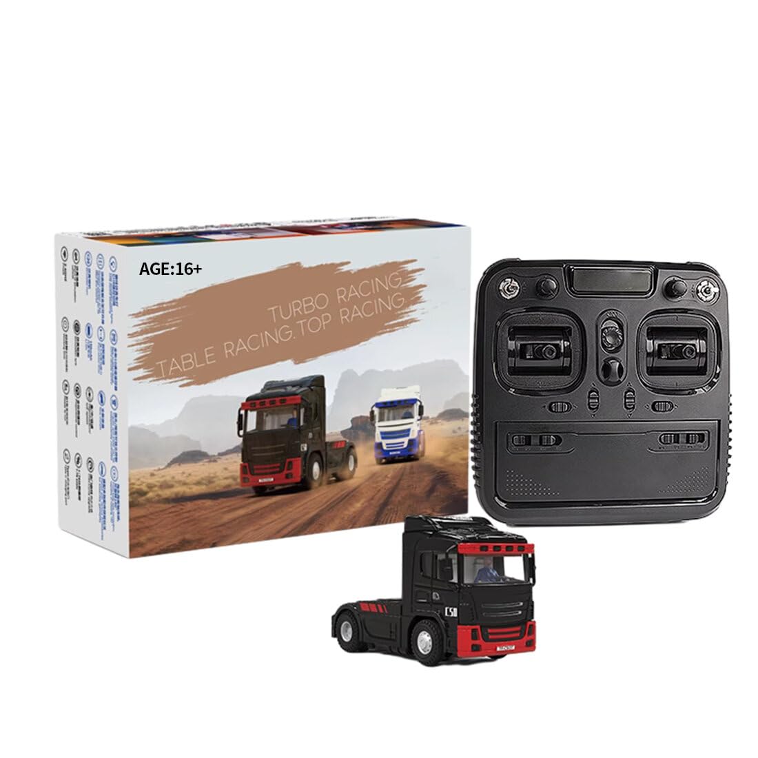 TENIREALX TURBO RACING 1:76 Scale RC Drift Car, 3CH 4WD Electric Truck Tractor Mini Full Proportional RTR 2.4GHZ Remote Control Vehicle with Headlights for Hobbyists & Adult -C50-T