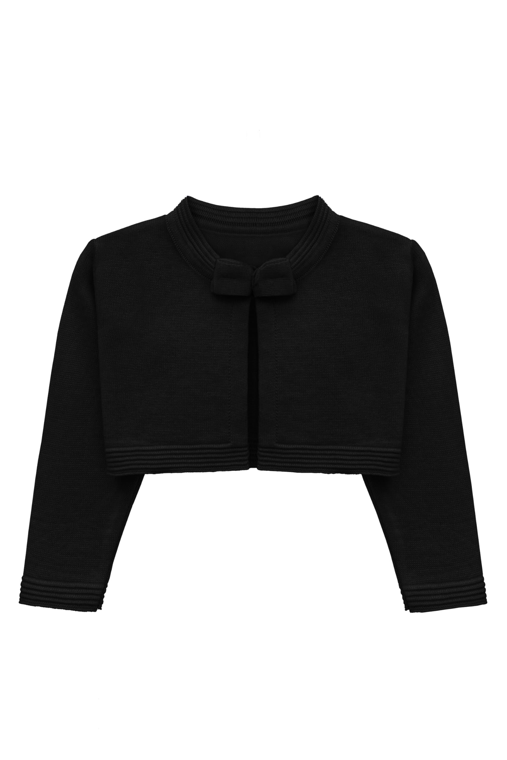 Lilax Baby Girls' Knit Long Sleeve Sweater, Bowknot Closure Bolero Cardigan (Black, 0-3 Months)