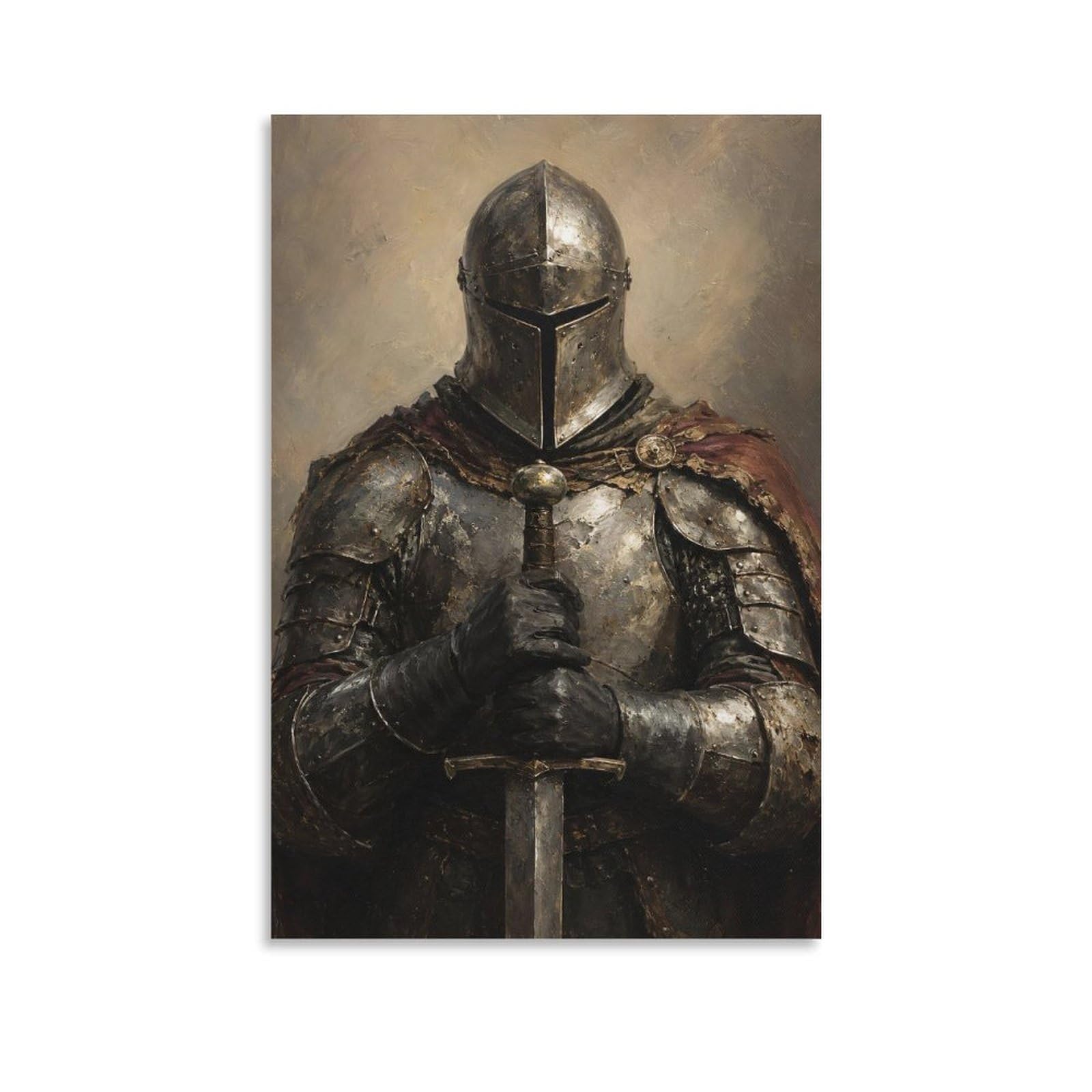 W7C8U2X3 Medieval Knight Armor Portrait Canvas Wall Art, Medieval Fantasy
