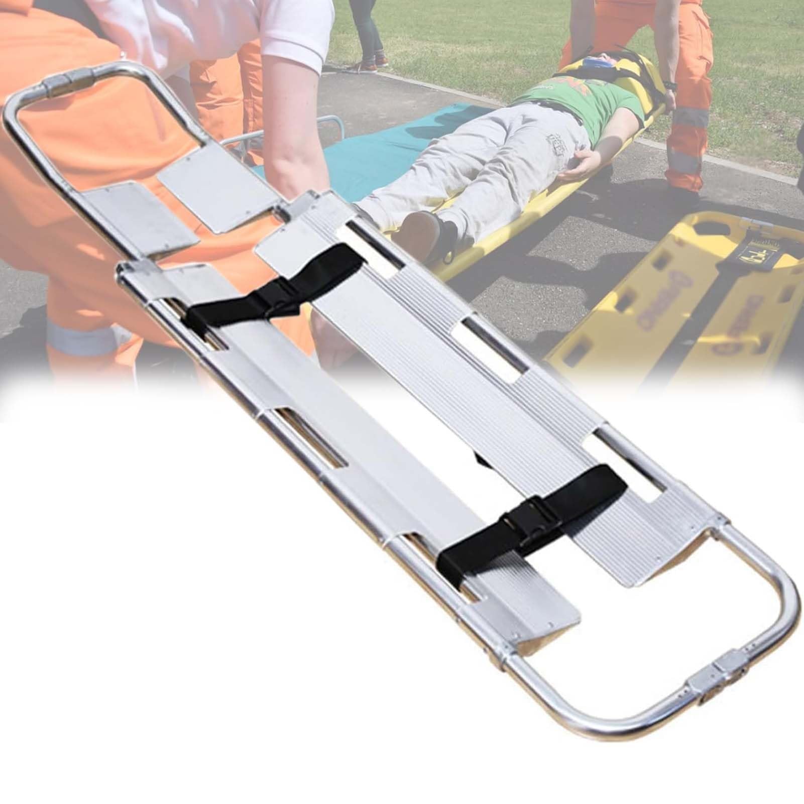 SGKOMN Folding Aluminum Shovel Stretcher, Medical Emergency Scoop Stretcher, 350lb Load Capacity, Adjustable Length, for Patient Transfer, Fire Rescue