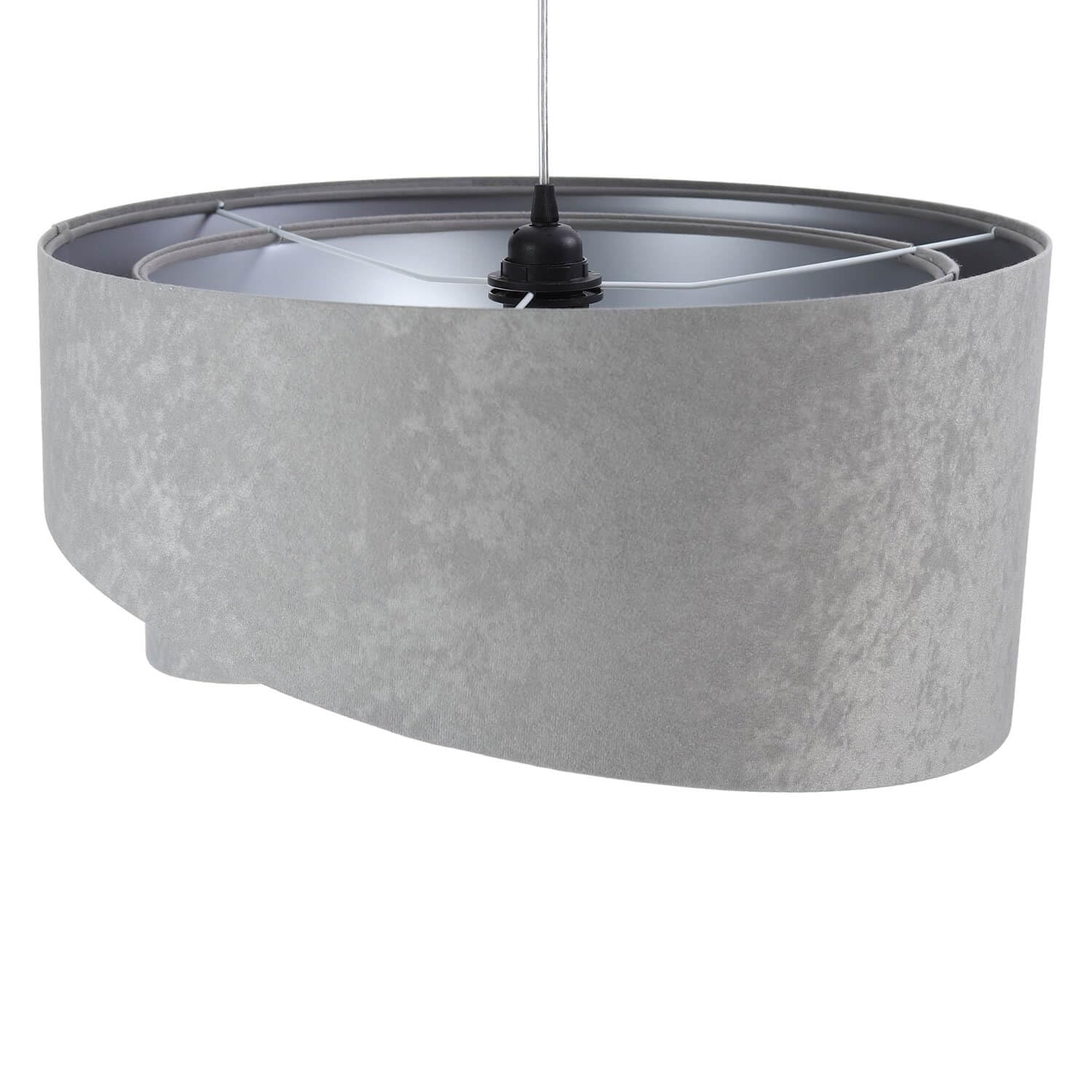Licht-Erlebnisse Pendelleuchte Stoff Metall in Weiß Grau Silber Esstisch Wohnzimmer rund Ø50 cm E27 Doppelschirm Moderne Hängelampe Esszimmer MADAN