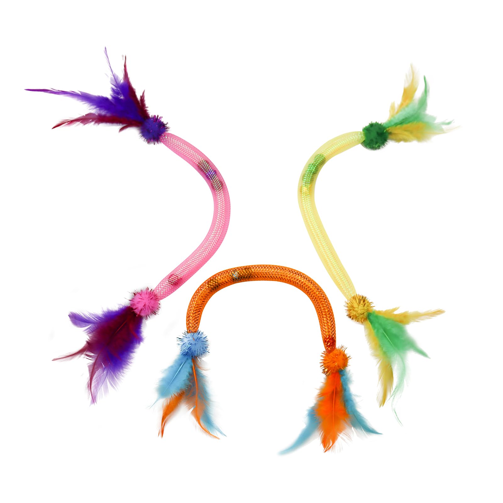 LuckyOpt Cat Toys, 3pcs Cat Feather Toy with Bell and Catnip Ball