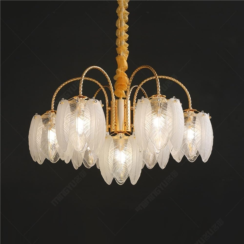 Nowoczesna lampa wisząca, szklane żyrandole, nordyckie, matowe pióra, vintage, złote, wiszące do sypialni, kuchni, wyspy, salonu, przedpokoju