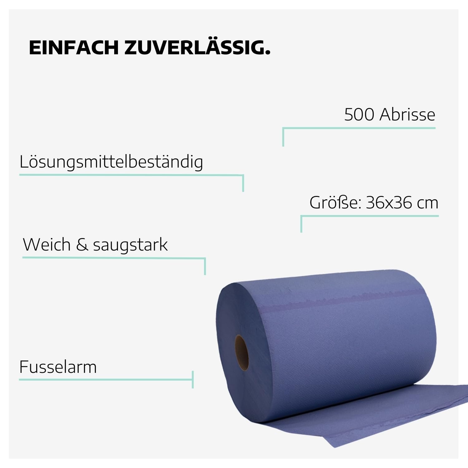 4 x Putztuchrolle blau I 3-lagig-verleimte Papierrolle-Werkstatt mit 500 Abrissen I saugstarke Putzpapierrolle I reißfeste Mehrzwecktücher aus 100% Recyclingmaterial I Werkstatt Tücher