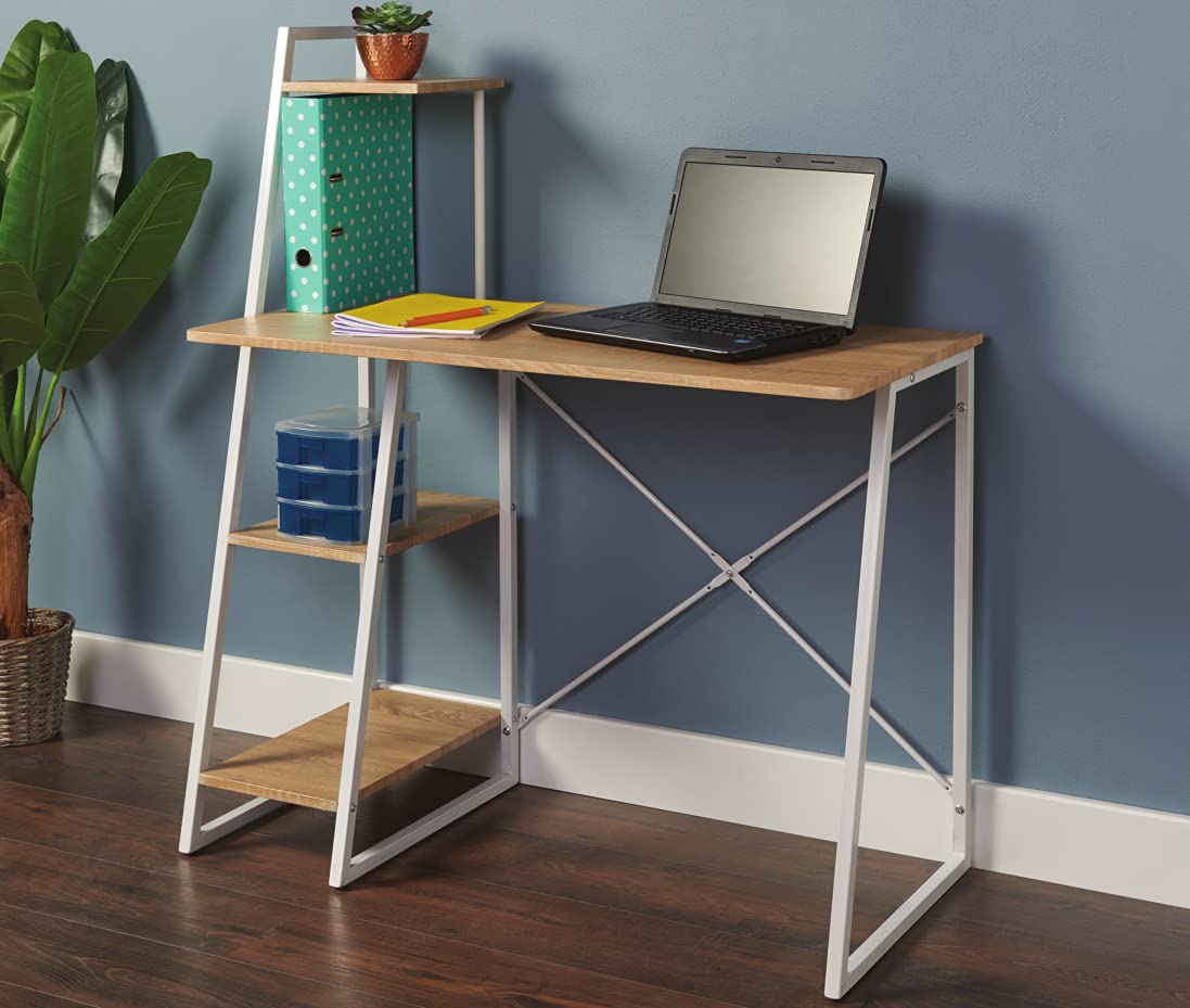 EG Office Table Desk Workstation With 3 Shelf Office Home Wood - Next Working Day Delivery