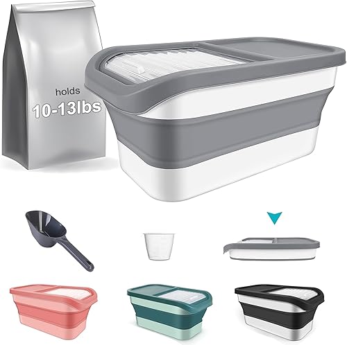 Contenedores de almacenamiento de alimentos para mascotas, contenedor plegable de comida para gatos con tapa deslizante transparente, contenedor de