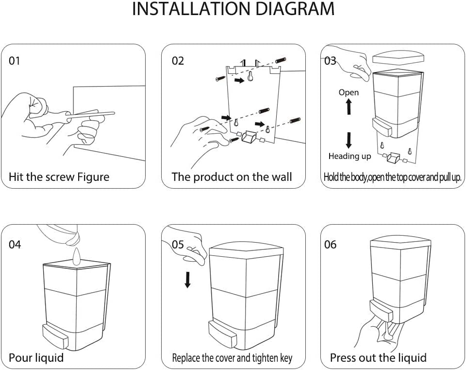 Image of 8-Pack Soap Dispenser Wall Mount 1000ml (33.8oz)-Commercial Heavy-Duty Plastic Liquid Dispenser for Soap,Shampoo,Hand Sanitizer-Manual Pump for Bathroom, Kitchen,Restaurant,Hotel (8 x 1000ml)