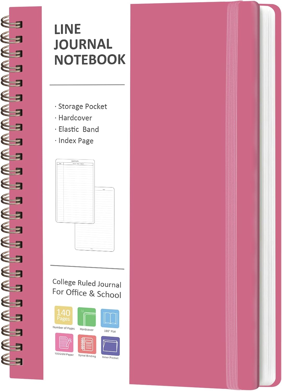 VALOME Journaling Notebooks, A5 Lined Spiral Notebook for Women & Men, 146 Pages College Ruled Hardcover Note Book for Work, Note Taking, Journaling, School, Writing (Rose Pink)