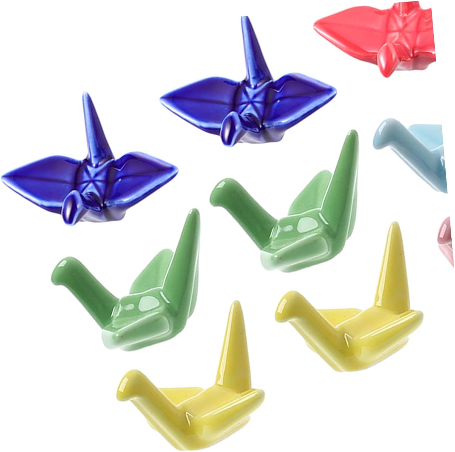 jojofuny 12pcs Japanese-style Ceramic Chopsticks Rest and Pen Holder Set with Paper Crane Design, Multi-color Porcelain Spoon and Fork Rack for Dining Table and Desktop Ornament