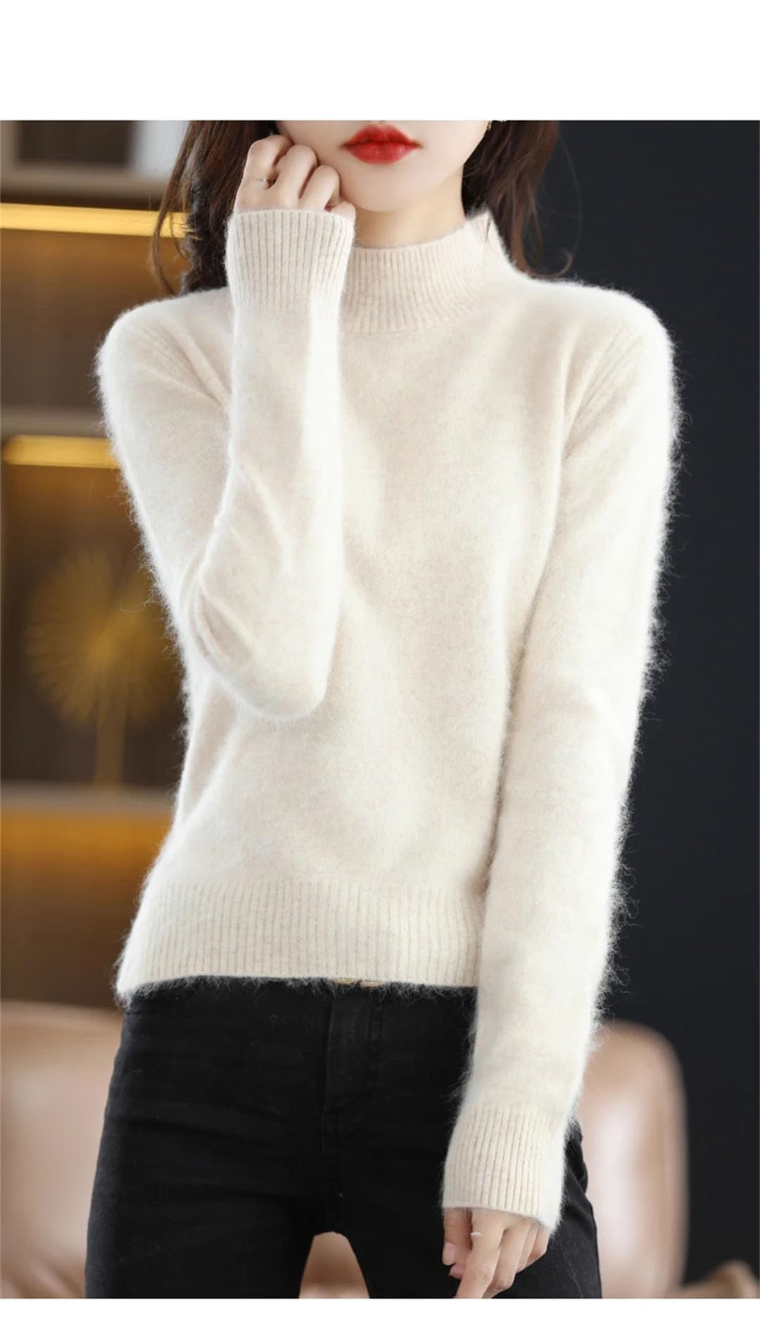Vogrtcc Maglione da Donna A Maniche Lunghe A Collo Mezzo Alto in Cashmere con Top in Maglia Larga Ispessita