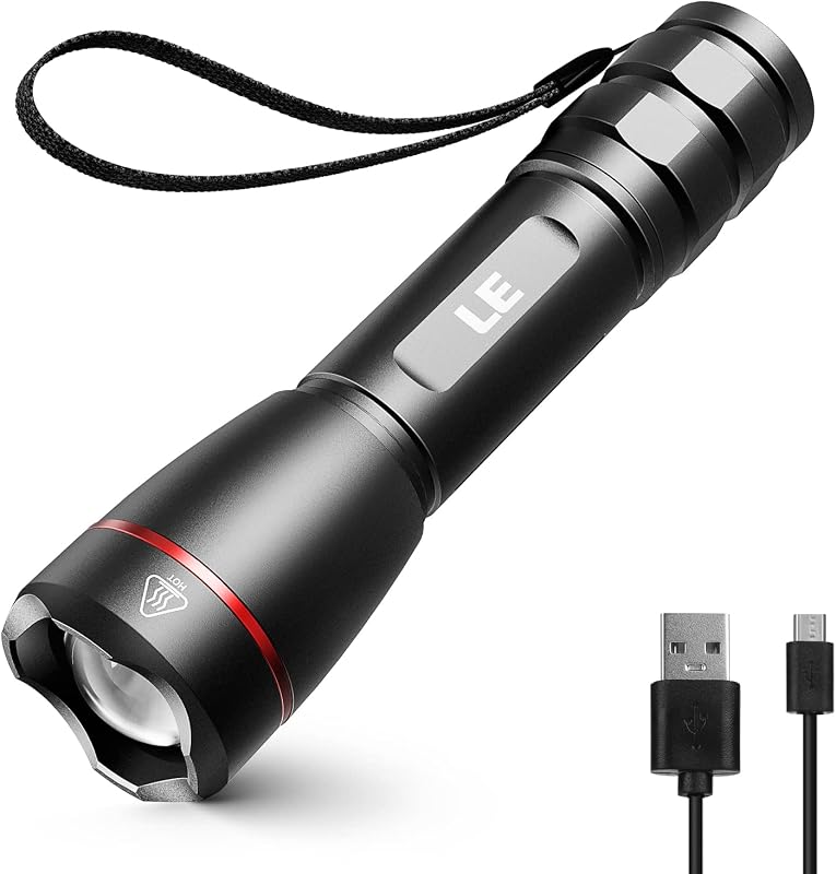 Lepro Linterna LED Recargable, LP3000 Altos Lúmenes, Zoomable, Linterna Brillante, Impermeable, 5 Modos de Iluminación, Pequeña Linterna de Mano para Camping, Emergencias, Cable USB Incluido