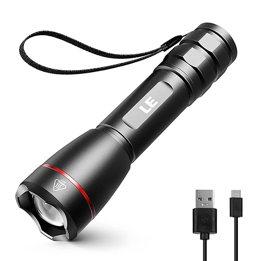 LE 120024 LP3000 LED Rechargeable Flashlight, Zoomable Handheld Flashlight for Outdoor and Emergency