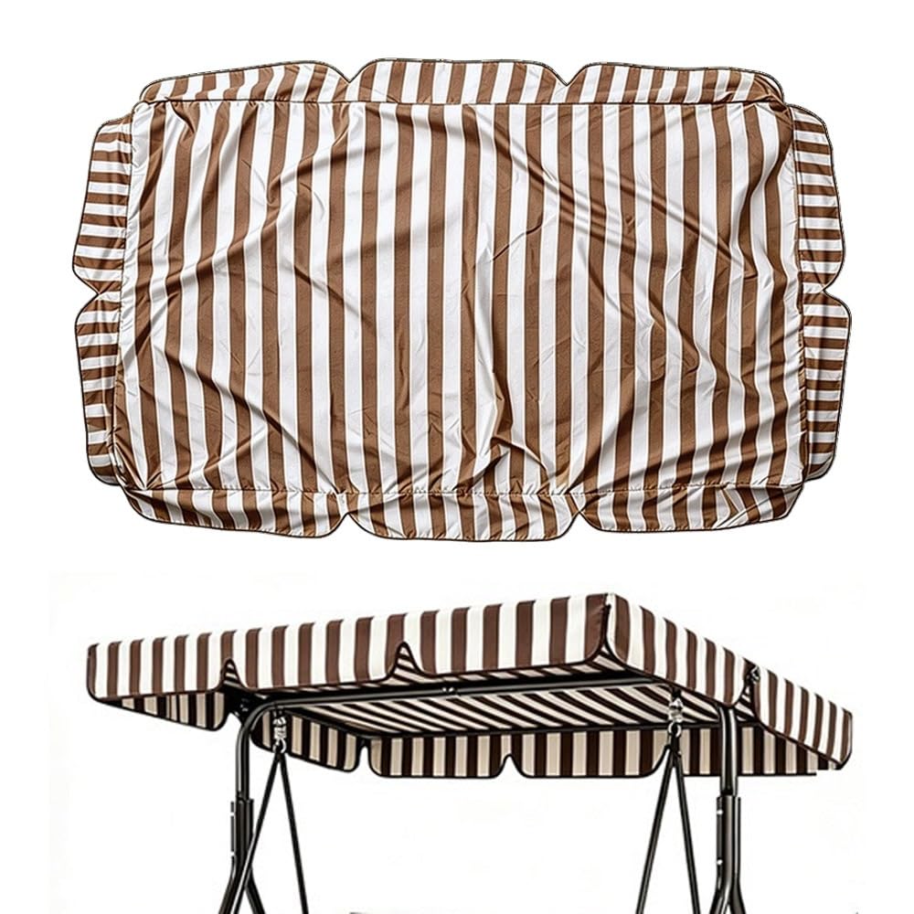 RTVGNSZSJL Stripe Porch Swing Canopy Replacement 64"×45" 77"×49" Outdoor Swing Canopy Universal Patio Swing Replacement Top Cover For Yard Deck Backyard(Brown,75x52in-190x132cm)