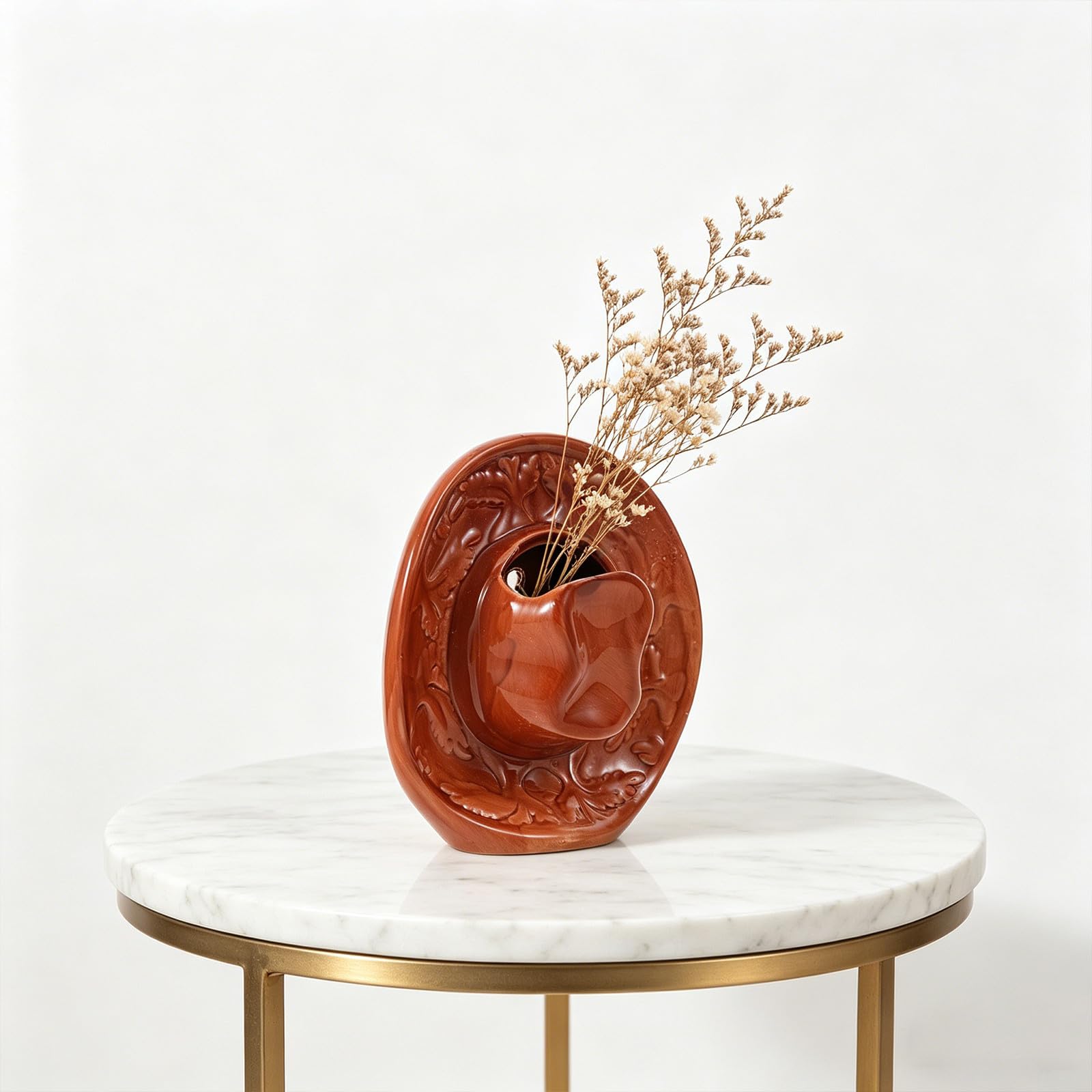 Keramikvase in Cowboyhutform für Hochzeitsdekoration, Wandpflanzgefäß für Kunstblumen, rustikale Boho-Regal- und Tischdekoration, Akzent im Westernstil