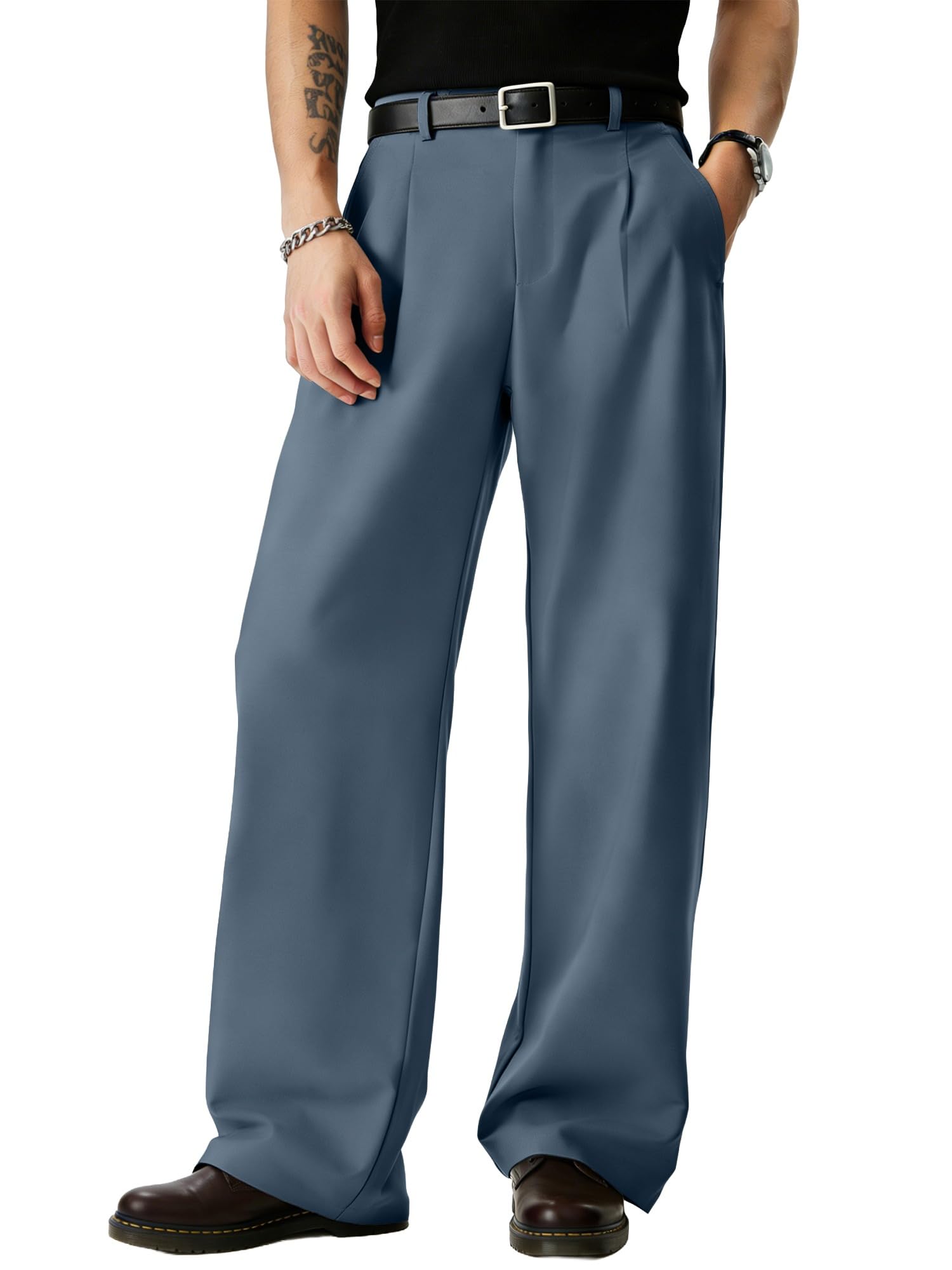 JMIERR Mens Baggy Casual Dress Pants Lightweight Pleated Old Money Wide Leg Pants Loose Relaxed Fit Trousers