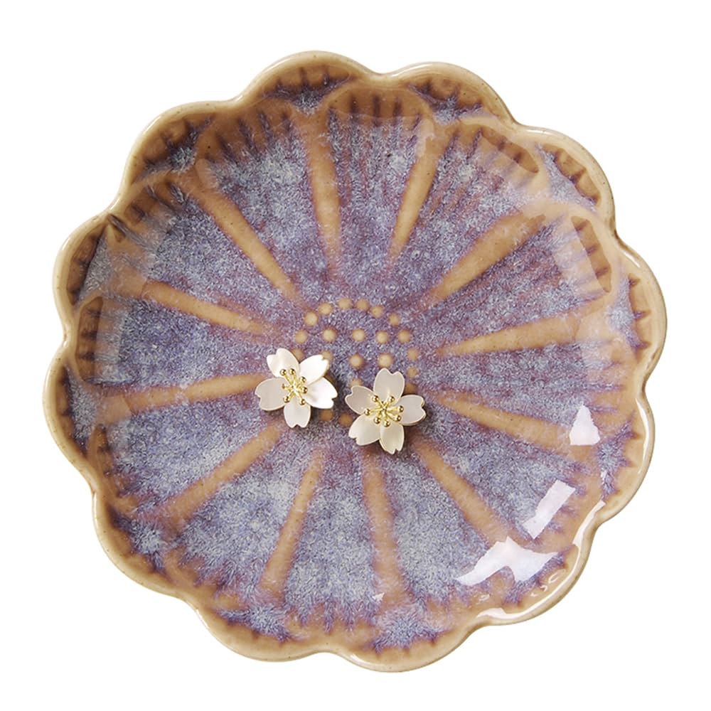 Lotus Ring Holder Dish Small Indoor Ash Tray, Ceramic Dessert Plate Trinket Jewelry Holder Organizing Necklace Earrings for Parents Friends Sister, Deep Purple. All Jewelries Are NOT Included.