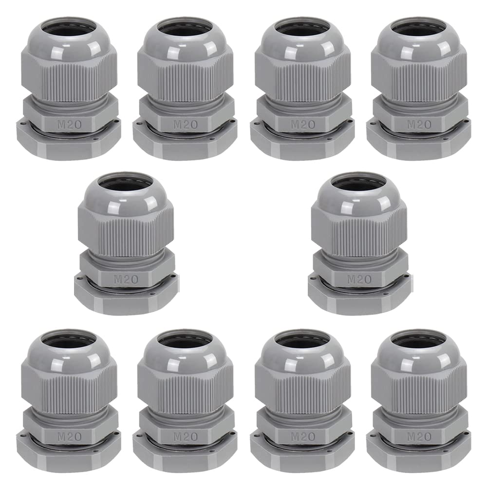 10 Pressacavi M20 IP68 Impermeabili - Per Cavi 6-12 Mm Con Dado E Rondella