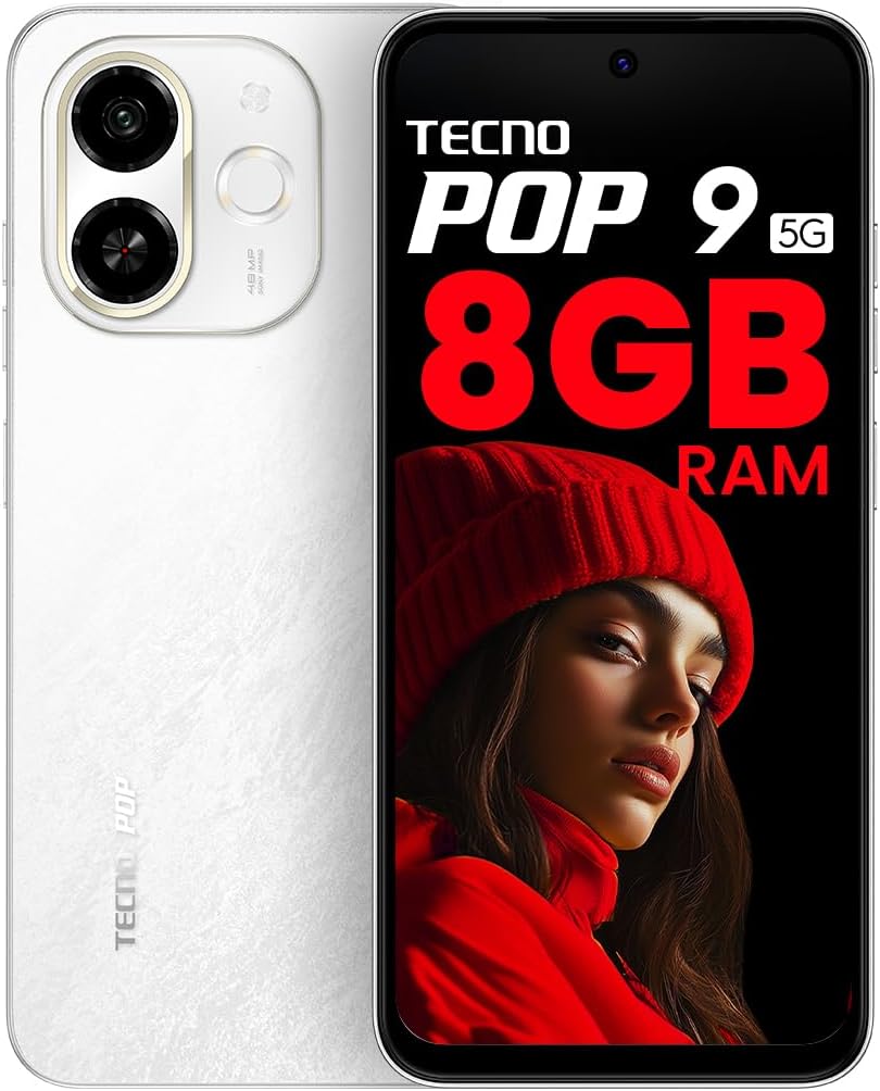 Tecno POP 9 5G (Aurora Cloud, 8GB+128GB) | D6300 5G Processor | 48MP Sony AI Camera | 4+ Year Lag Free Fluency |5000 mAh Battery |Dual Speaker | Without Charger