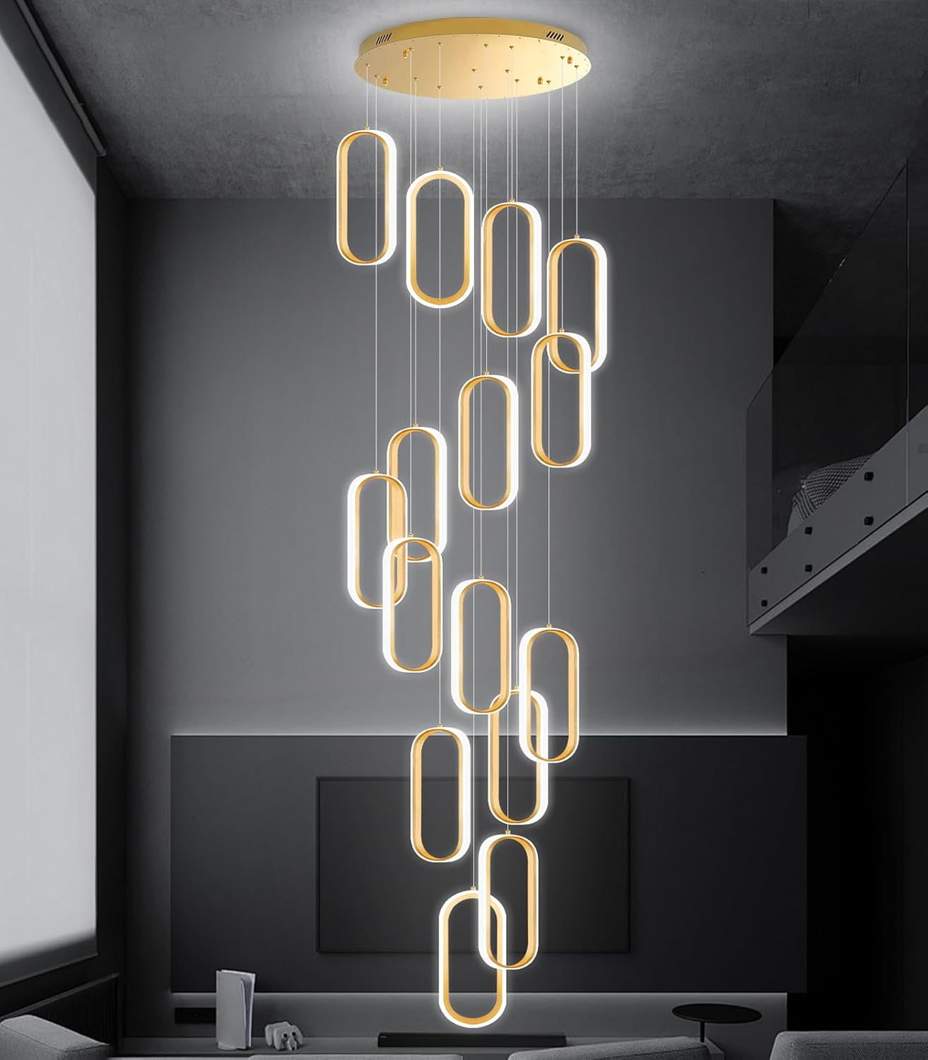 15 Ring Modern Chandelier Glam Chandelier LED Dimmable for Staircase Enterway Ceiling Chandeliers for Villa Foyer Living Room Gold
