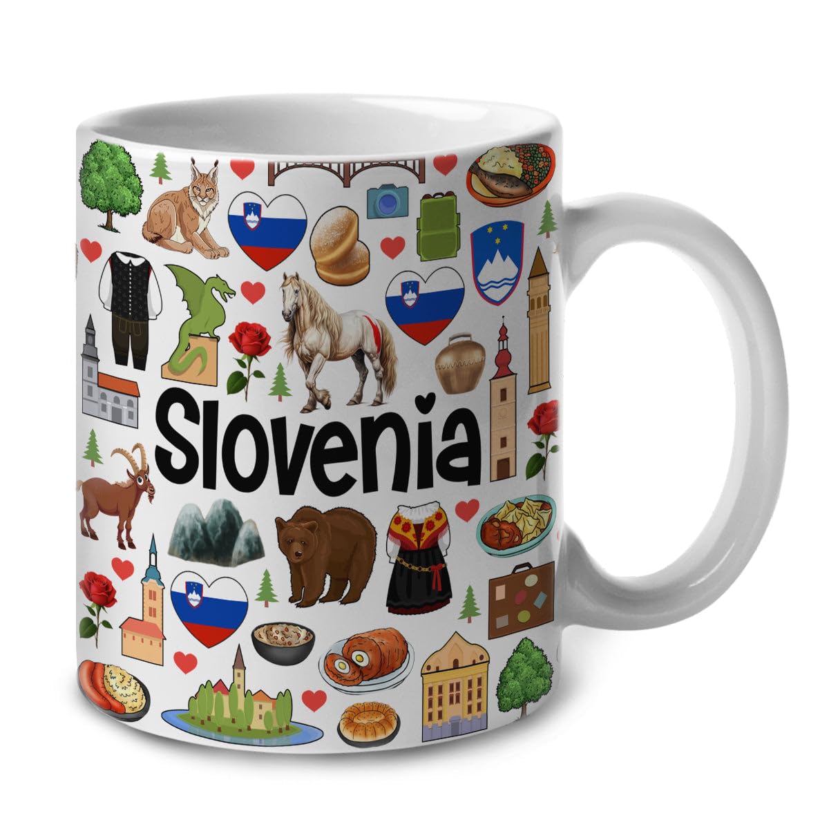 Lotacy Slovenia Symbols Colorful Coffee Mug, Slovenia Ceramic Mug 11 oz Coffee Mug, Slovenia Souvenir and Gifts, Gift Idea for Slovenian Men and Women