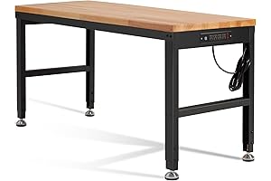 Haddockway 60-Inch Solid Rubberwood Adjustable Workshop Bench
