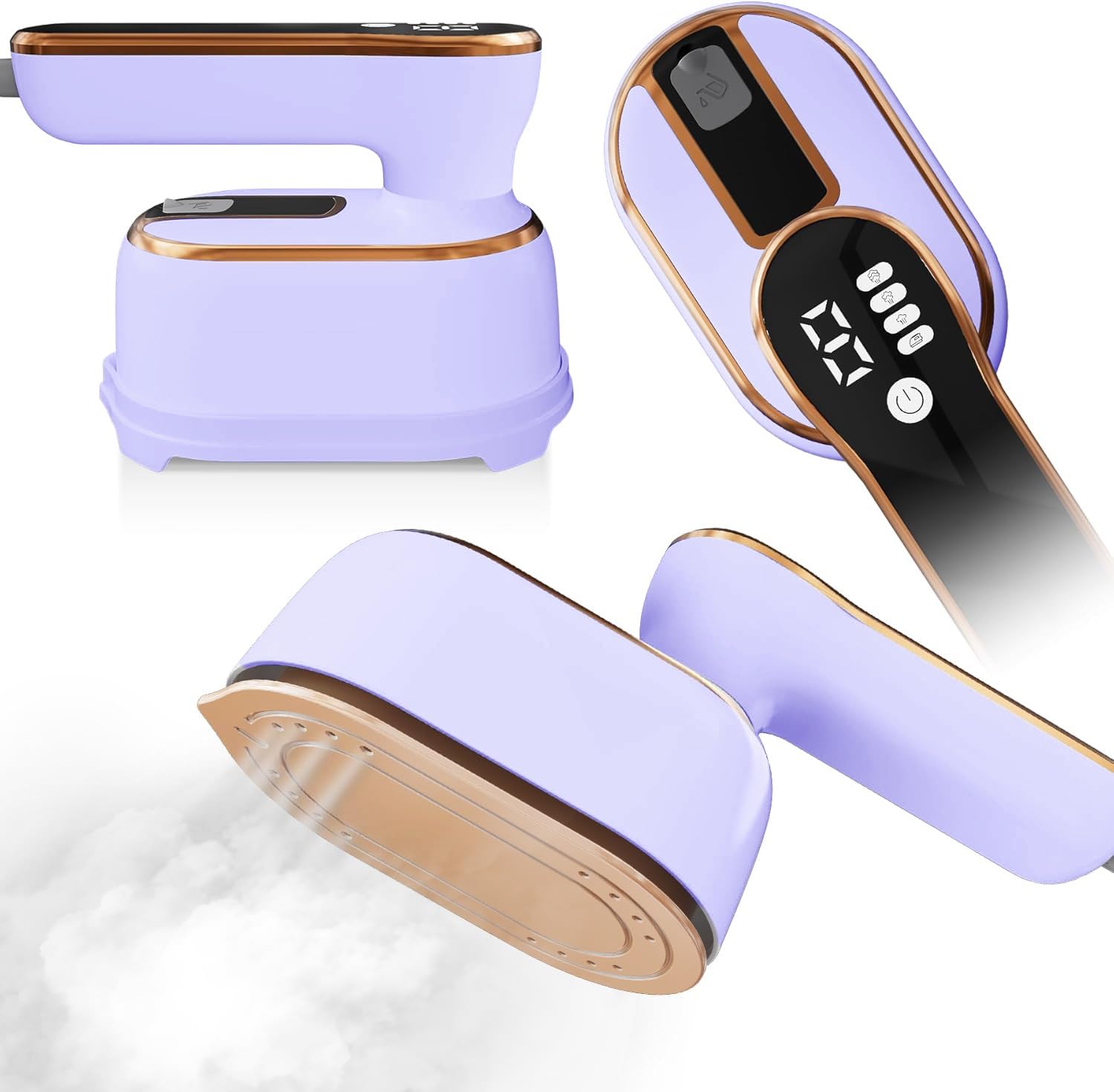 ZStarlite Upgraded - Travel Steamer for Clothes - LED Display & 3+1 Level Steam, Portable Handheld Steamer, Foldable Travel Iron Mini Steam Iron with Ironing Gloves for Travel Home College Dorm(Purple