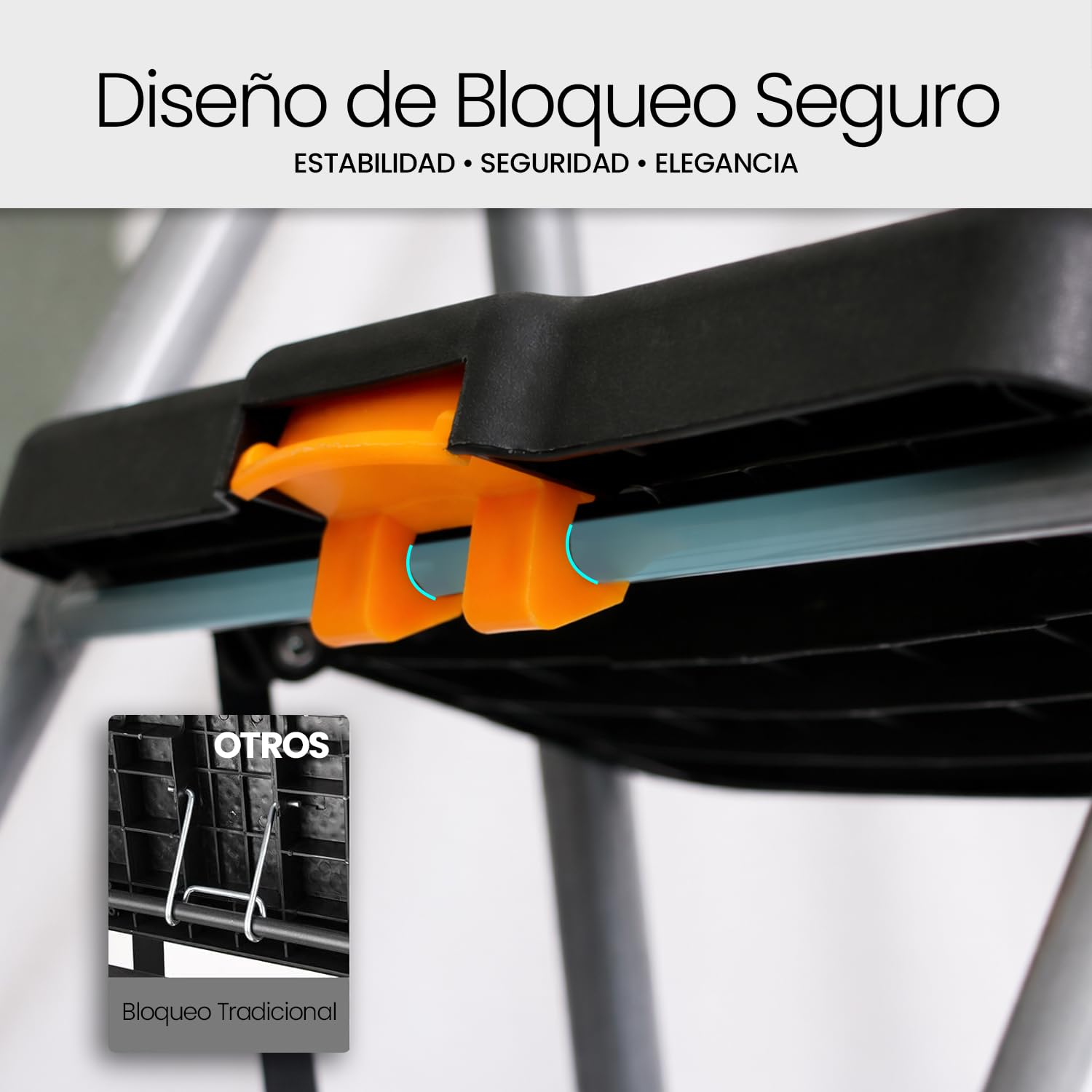 UZIRO Escalera Plegable 2 Peldaños, Estructura de Acero y Aluminio, Color Blanco, Peldaños Antideslizantes, Asa de Goma, para Hogar, Cocina, Oficina y Bricolaje