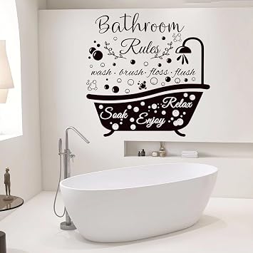Laundry Room Wall Sticker Vinyl Wall Decal Saying Wash Brush Floss Flush Quote Sticker Laundry Art Signs for Room Home Apartment.