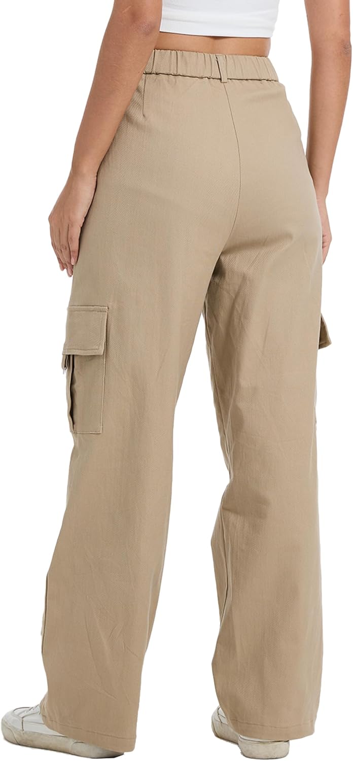 Cargo Pants for Women High Waist Wide Leg Stretchy Pull On Baggy Casual Pants with Pockets - Image 5