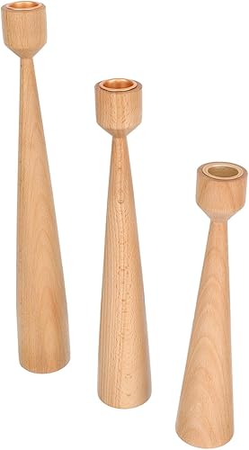 Wooden Candle Holder Set 3Pcs, Beech Wood Candlestick Stand for Home Decor, Rustic Style Centerpiece for Living Room Dining Table, Wedding and
