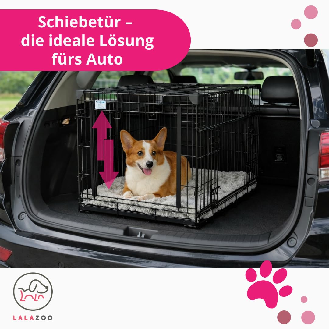 Hundebox 91x61x69 cm mit Schiebetür – Faltbarer Metall Hundekäfig, platzsparende Transportbox mit Bodenwanne, 2 Türen, für mittelgroße und große Hunde