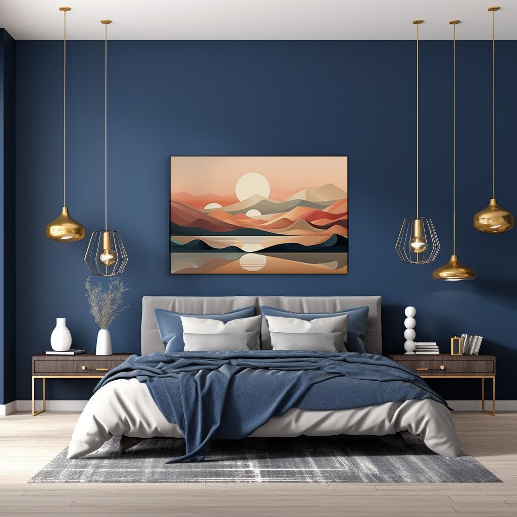 Canvas for Living room. Dual Celestial Wonders over a Golden Mountain Retreat, 27 x 18 inch Canvas Wall Art - Surrealistic Visions - Modern Home Decor - 69x46 cm (27x18 inch)