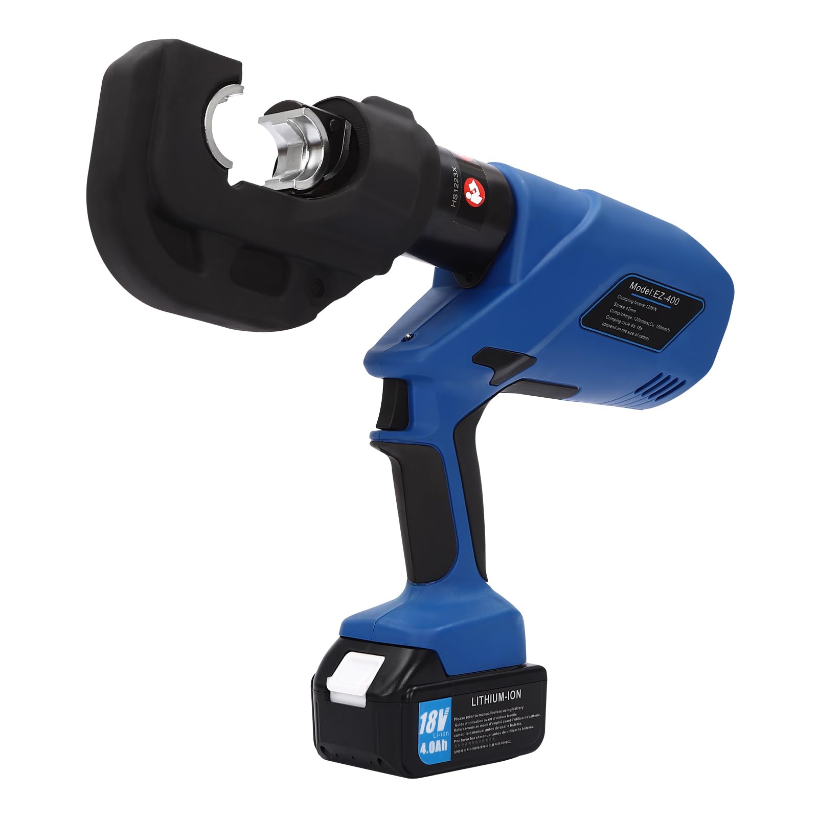 Crimpadora hidráulica eléctrica de 18 V, batería de 120 KN, recargable, con 12 matrices, 16-400 mm², juego de alicates alimentados por batería, herramienta de crimpado para terminales de cable Cu/Al