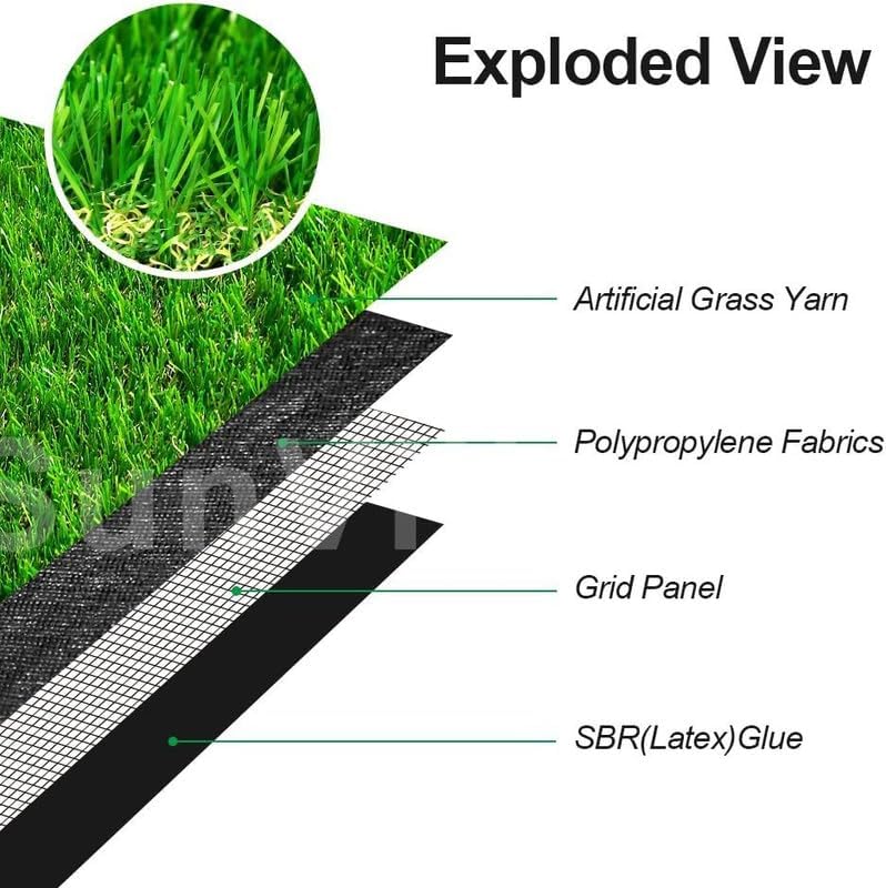 Fas Home Artificial Grass Turf 15FTx17FT, 1.38" Pile Height Realistic Synthetic Grass, Indoor Outdoor Pet Faux Grass Astro Rug Carpet for Garden Backyard Patio Balcony