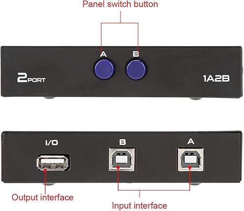 Miniatura 7 de ASHATA Interruptor para compartir periféricos USB 2.0, 24 puertos USB 2.0, interruptor de intercambio manual para impresora de PC, escáner,