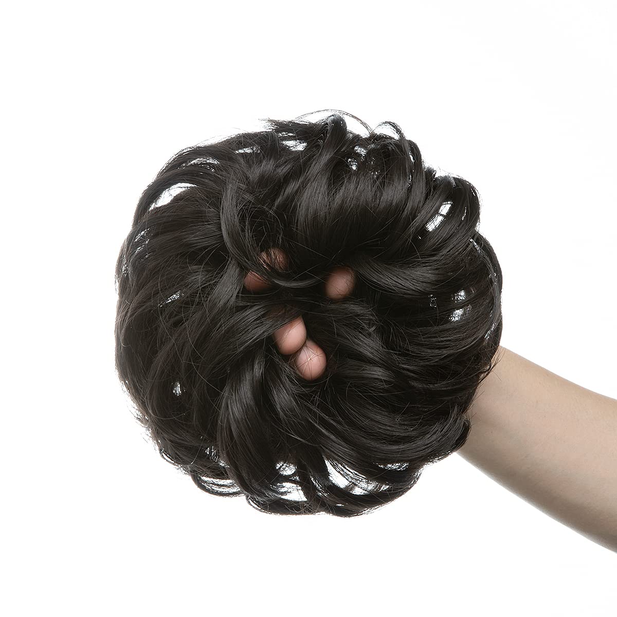 SARLA Messy Bun Hair Piece for Womens Synthetic Scrunchies Buns Extension Hairpieces Updo Pony Tail Off Black - Image 3