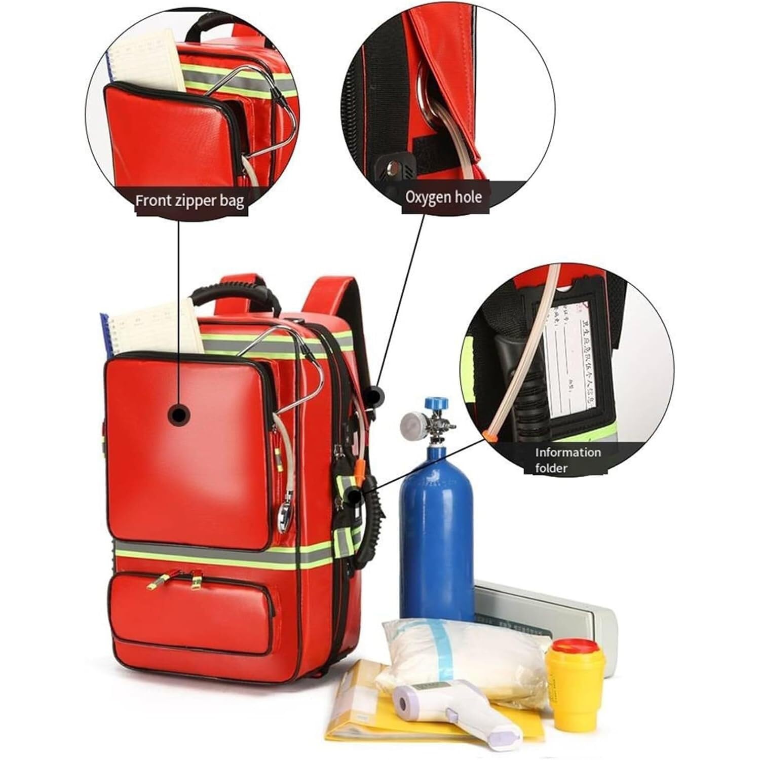 Borsa Traumatologica For Primo Soccorritore, Medica Mobile Vuota, Di Pronto Soccorso Grande Capacità Con Scomparti, Design A Strisce Riflettenti, For Infermieri Domiciliari(Stair Climbing Rod)