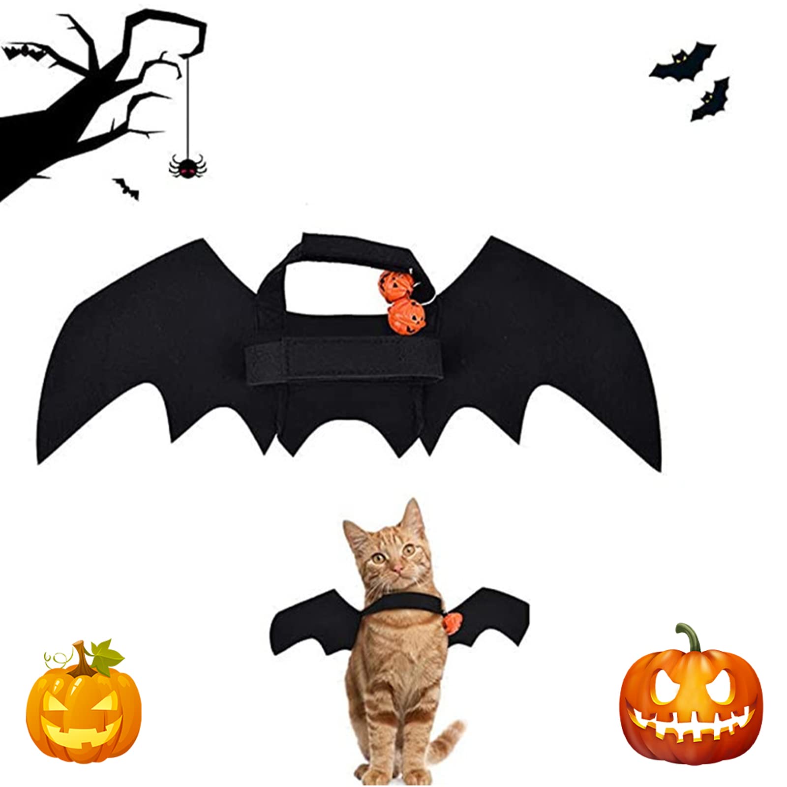 Alas Murcielago de Mascotas con Campana De Calabaza, Halloween Disfraz Perro, Alas de Perro, Pet Halloween Bat Wings, Halloween Disfraz para Mascotas para Perros Pequeño y Gato Decoración de Cosplay