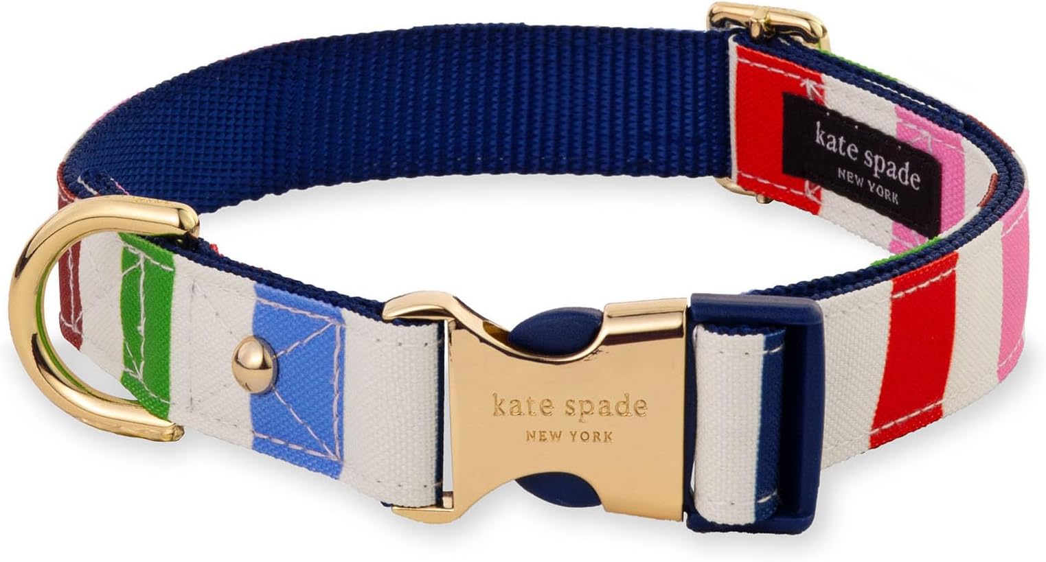 kate spade new york Cute Dog Collar with Gold Metal Details & Plastic Buckle, 10.5” to 13.5” Adjustable Dog Collar for Female or Male Dogs, Small to Medium Dogs (Adventure Stripe)