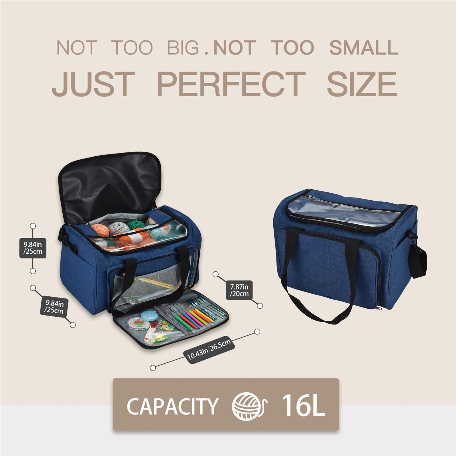 Bolsa Para Guardar Herramientas De Punto Bolsa de tejer, organizador hilo con divisor interior for ganchos ganchillo lana, juego costura agujas, bolsa almacenamiento DIY(Gray)