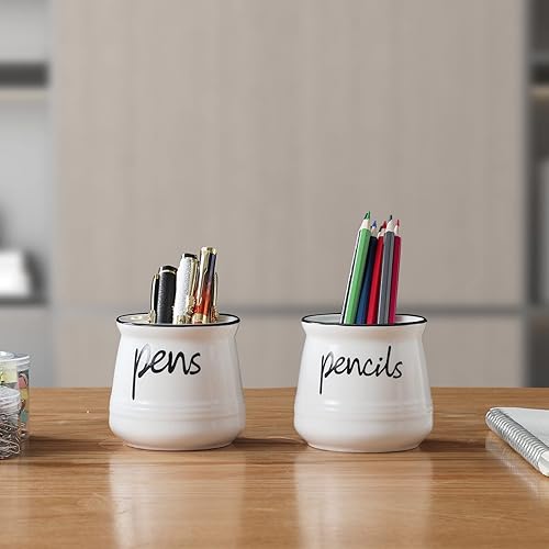 Miniatura 7 de ONTUBE Soporte para lápices de porcelana, soporte de bolígrafos de cerámica (blanco)