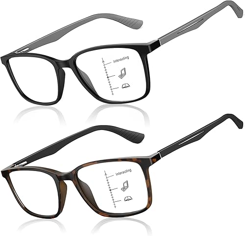 Miniatura 7 de Paquete de 2 lentes de lectura progresivos multienfoque duraderos para hombres, bloqueo de luz azul, lector de computadora, antifatiga ocular, marco