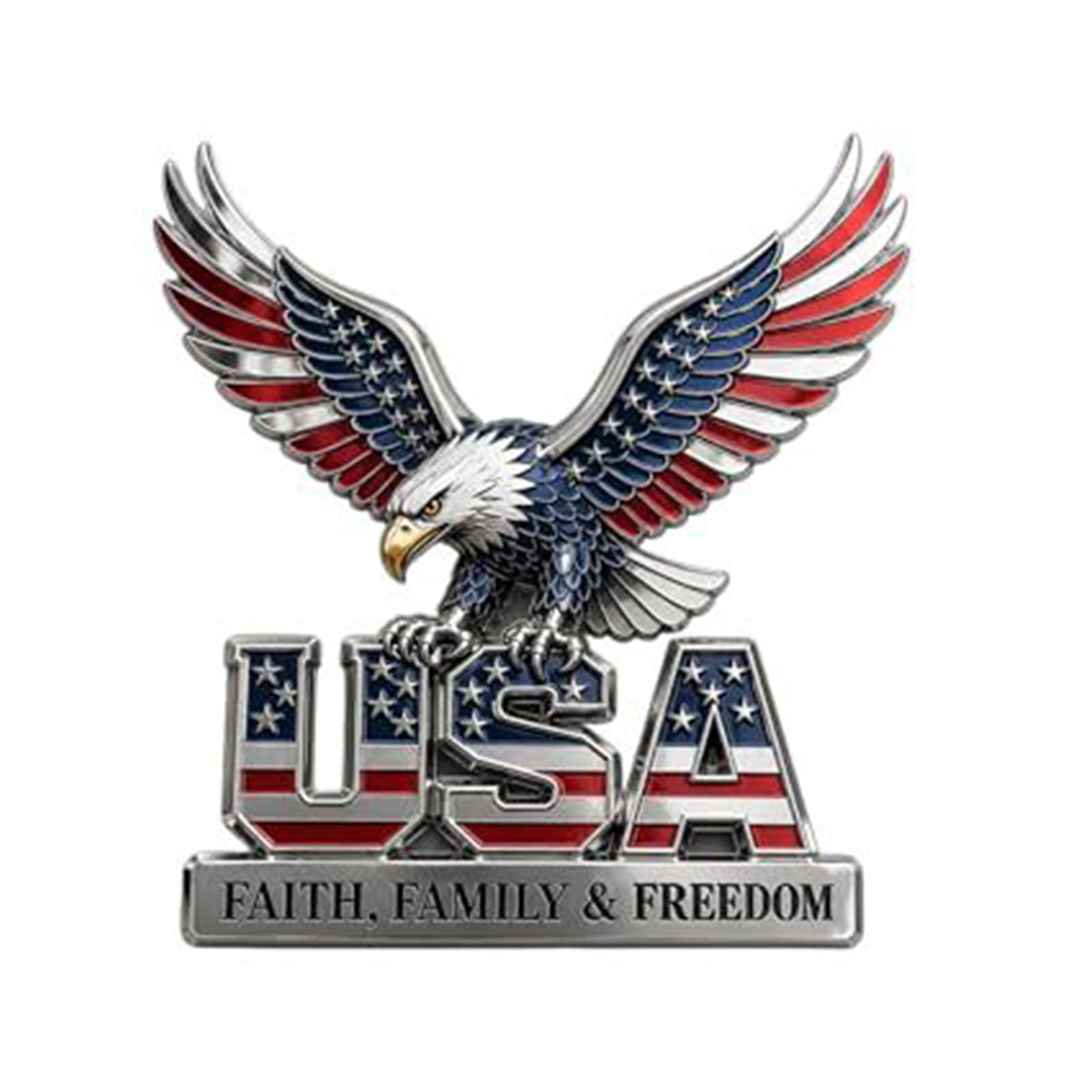 Patriotic Metal Badge for Vehicle Decor, Raised Red White and Blue Detail, 3.54 in Metal Accent for Display Areas Commemorative Badge Flag Inspired Accent Patriotic Vehicle Decor Raised Detail