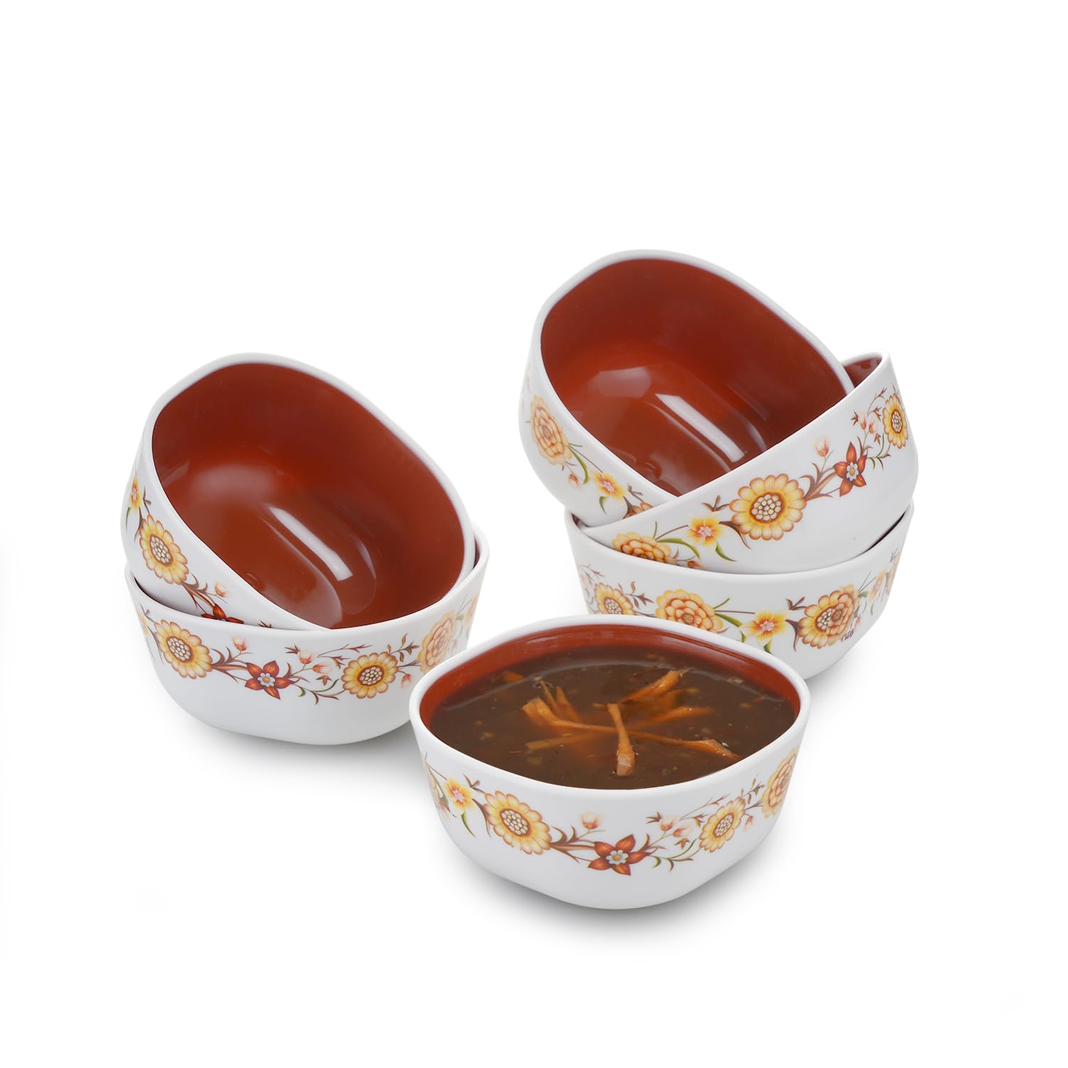 Microfresh Square Bowl Set of 6 | 200 ML Each | BPA Free Serving Bowl | Durable and Food Safe Bowls | Multipurpose Serving Dish | Sleek Serving Bowl | Brown