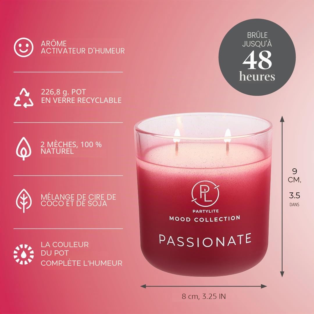 PartyLite Bougie parfumée en pot Passionate Ombre – Collection Mood à 2 mèches, parfum citron Meyer, freesia et bois de cèdre, 24 à 48 heures de combustion, atmosphère romantique et luxueuse