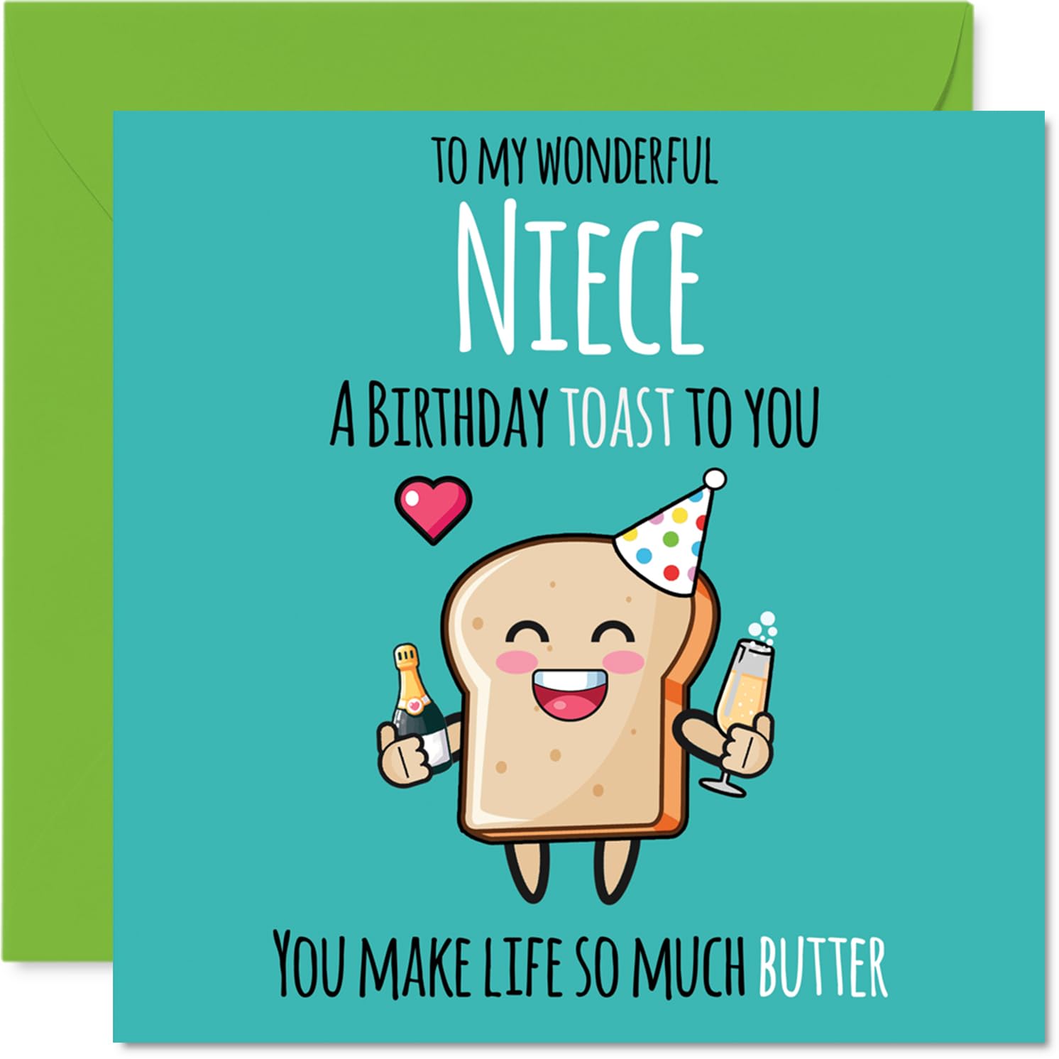 Niece Birthday Card - Cute Toast - Happy Birthday Card for Niece from Auntie Uncle, 145mm Bday Greeting Cards