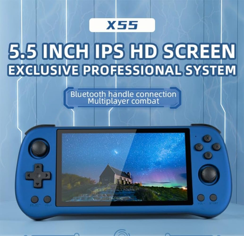 Console di gioco portatile X55 con schermo IPS da 5,5 pollici, uscita HDMI, batteria da 4000 mAh, dispositivo di gioco retrò open source per adolescenti e adulti (bianco 128G)
