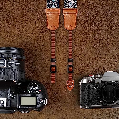 Image of Padwa Lifestyle Pink Floral Vintage Embroidered Camera Strap - 2 inch Wide Cowhide Head Camera Straps,Pure Cotton Woven Shoulder & Neck Strap for All DSLR Cameras,Great Gift for Men & Women Photographers