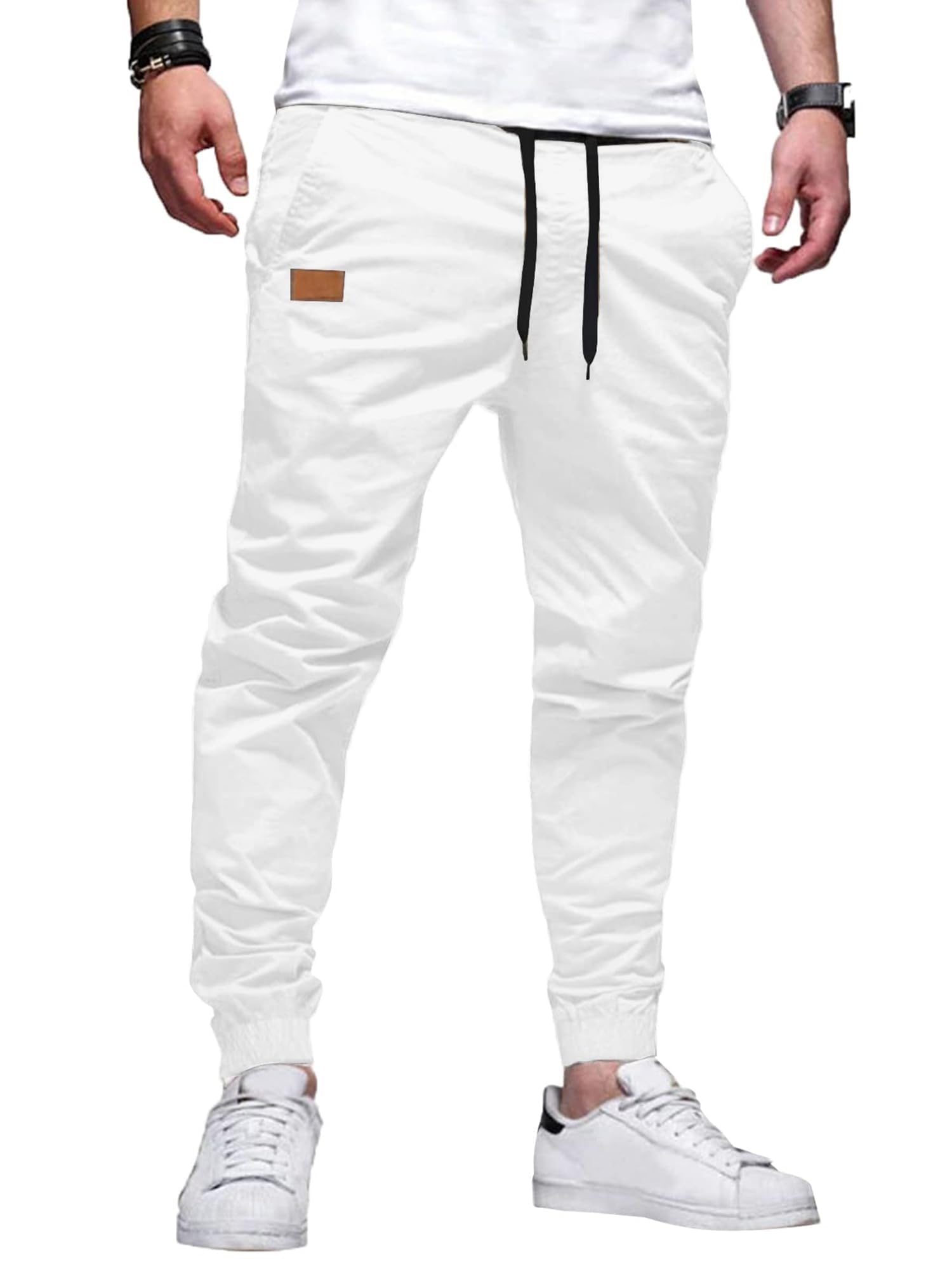 PLEPAN Mens Cotton Casual Cargo Joggers with 4 Pockets