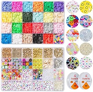 LKTINGOV 6200 Pcs Clay Beads, 2 Boxes Jewellery Making Bracelet Kit,Multi-Colors Clay Beads with Pendant Charms Kit for Bracelet Necklace Earring Making,Clay Flat Beads for Kids Adults